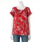 Women's French Laundry Print Smocked Tee, Size: Small, Light Red