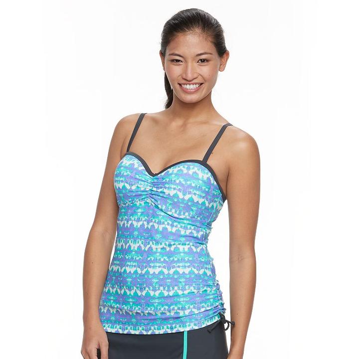 Women's Free Country Printed Ruched Tankini Top, Size: Small, Green Oth