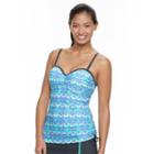 Women's Free Country Printed Ruched Tankini Top, Size: Small, Green Oth