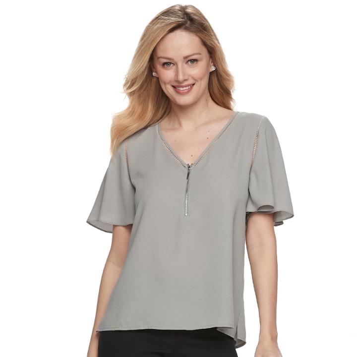 Women's Apt. 9&reg; Zipper Accent Crepe Top, Size: Small, Grey