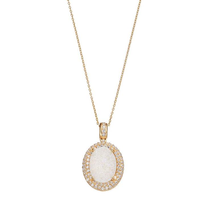 Sophie Miller 14k Gold Over Silver Quartz Drusy Oval Halo Pendant, Women's, Size: 18, White