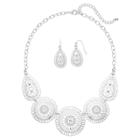 Scalloped Openwork Statement Necklace & Teardrop Earring Set, Women's, Silver