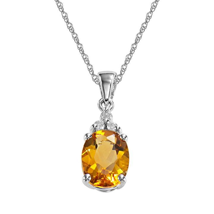 10k White Gold Citrine And Diamond Accent Pendant, Women's, Size: 18, Orange