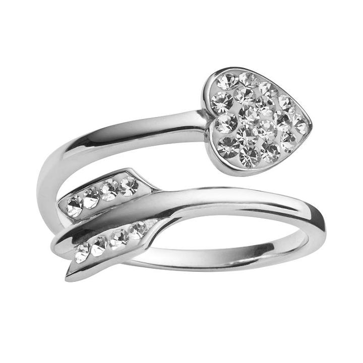 Amore By Simone I. Smith Platinum Over Silver Crystal Cupid's Arrow Bypass Ring, Women's, Size: 7, White