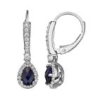 Lab-created Blue & Lab-created White Sapphire Sterling Silver Halo Teardrop Earrings, Women's