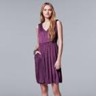 Women's Simply Vera Vera Wang V-neck Smocked Dress, Size: Medium, Purple