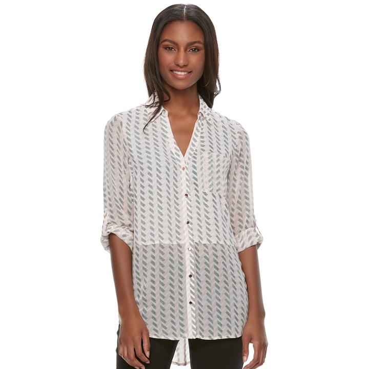 Juniors' Candie's&reg; Print Split-back Hem Blouse, Teens, Size: Xl, Dark Pink
