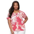 Croft & Barrow, Plus Size &reg; Henley Tee, Women's, Size: 1xl, Med Pink