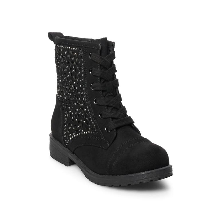So&reg; Jamee Girls' Combat Boots, Size: 13, Black
