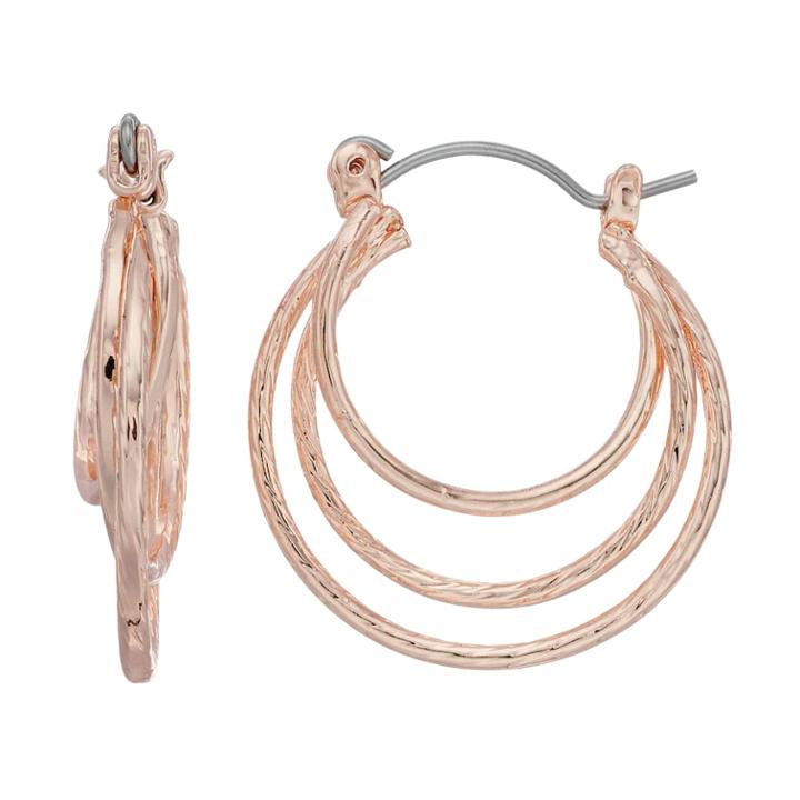 Lc Lauren Conrad Nickel Free Rose Gold Twisted Hoop Earring, Women's, Light Pink