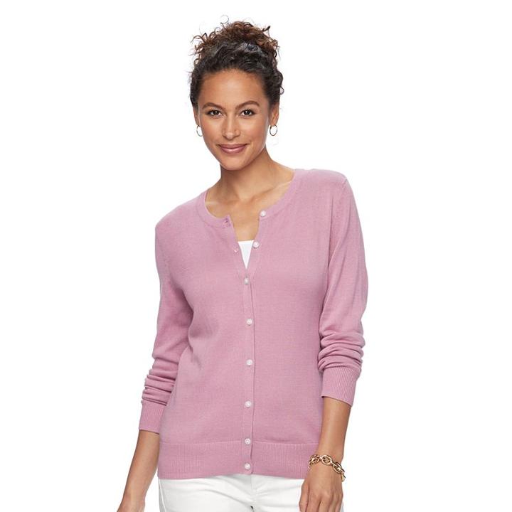 Women's Croft & Barrow&reg; Essential Cardigan, Size: Xxl, Med Pink