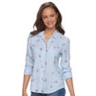 Juniors' So&reg; Floral Striped Shirt, Teens, Size: Medium, Light Blue
