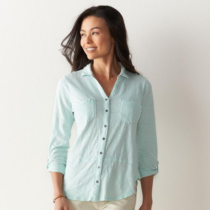 Petite Sonoma Goods For Life&trade; Button-front Roll-tab Shirt, Women's, Size: Xs Petite, Lt Green