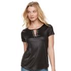 Women's Rock & Republic&reg; Chain Lace-up Tee, Size: Large, Black