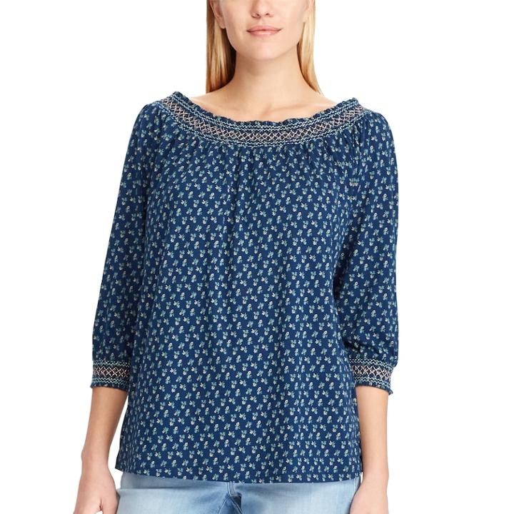 Women's Chaps Floral Off-the-shoulder Top, Size: Small, Blue