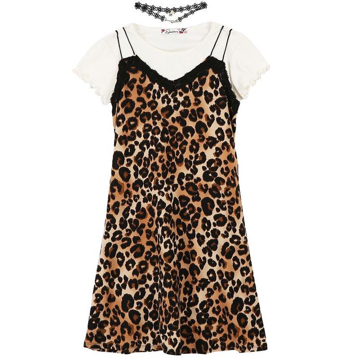 Girls 7-16 Speechless White Tee & Animal Print Dress With Choker Necklace, Girl's, Size: 14, Med Beige
