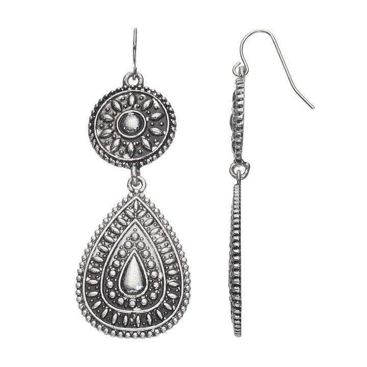 Mudd&reg; Antiqued Medallion & Teardrop Earrings, Girl's, Silver