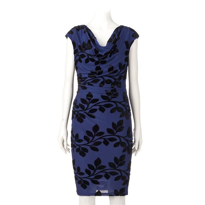 Women's Ronni Nicole Velvet Flocked Sheath Dress, Size: 8, Blue Other