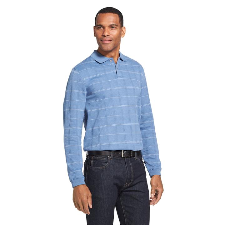 Men's Van Heusen Flex Classic-fit Windowpane Polo, Size: Small, Blue