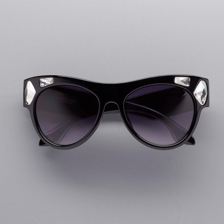 Women's Simply Vera Vera Wang Hollie Rhinestone Cat Eye Sunglasses, Black