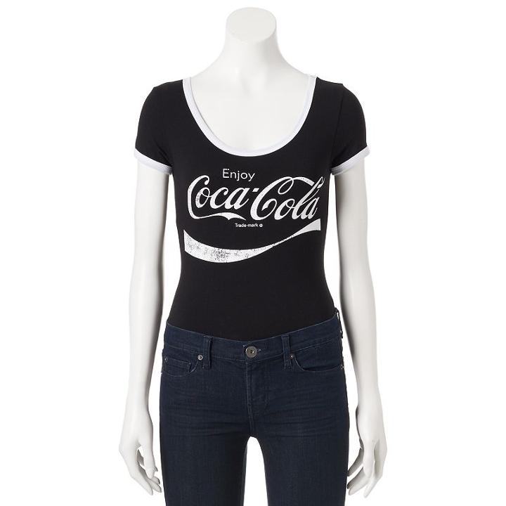 Juniors' Coca-cola Enjoy Graphic Ringer Bodysuit, Girl's, Size: Xl, Oxford