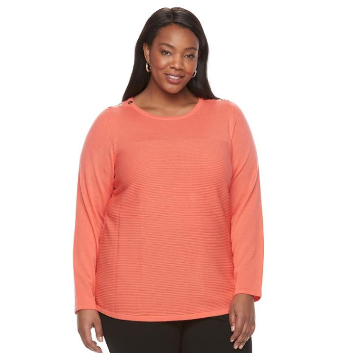Plus Size Croft & Barrow&reg; Button Shoulder Sweater, Women's, Size: 1xl, Lt Orange