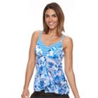 Women's Croft & Barrow&reg; Tummy Slimmer Mesh Flyaway D-cup Tankini Top, Size: 6, Light Blue