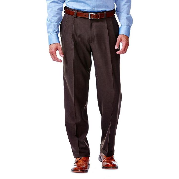 Men's Haggar Eclo Stria Classic-fit Pleated Dress Pants, Size: 44x30, Brown