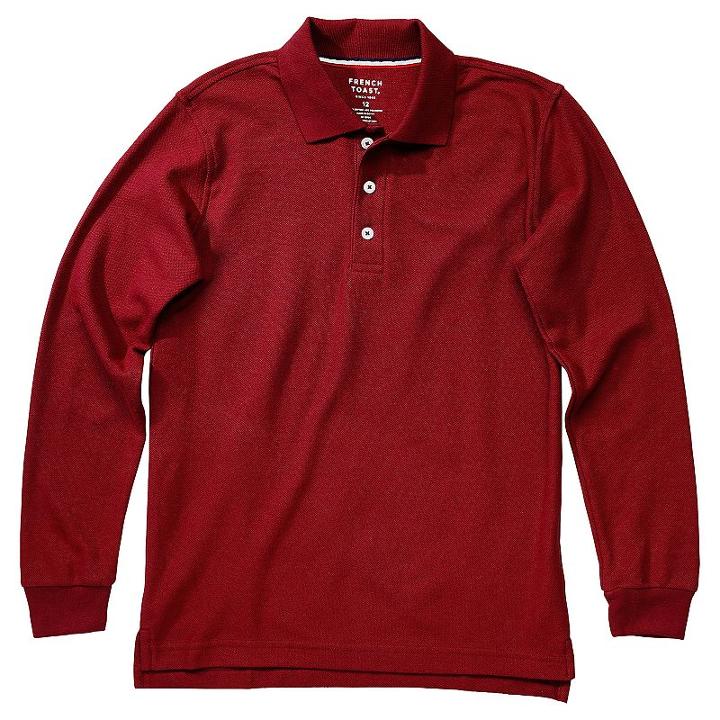 Boys 4-20 French Toast School Uniform Long-sleeve Pique Polo, Boy's, Size: 18-20, Dark Red