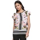 Women's Elle&trade; Floral Striped Flutter Top, Size: Large, Pink
