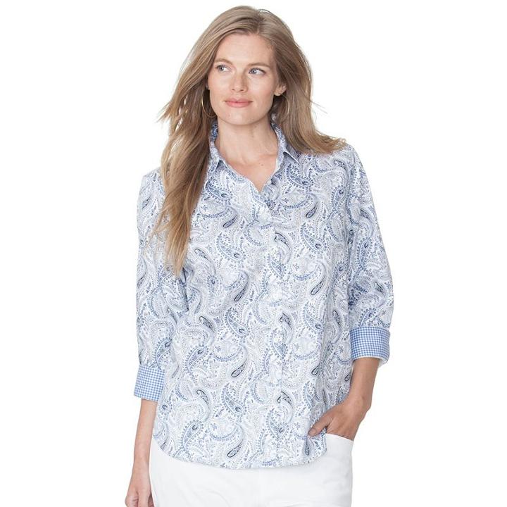 Plus Size Chaps Printed No-iron Shirt, Women's, Size: 3xl, Blue