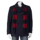 Men's Izod Wool-blend Peacoat With Striped Scarf, Size: Large, Black