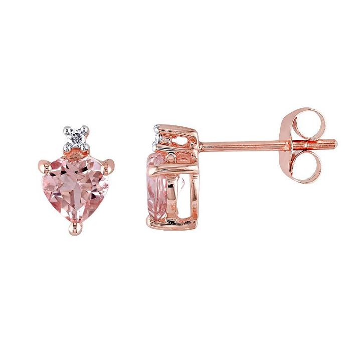 10k Rose Gold Morganite & Diamond Accent Heart Stud Earrings, Women's, Pink