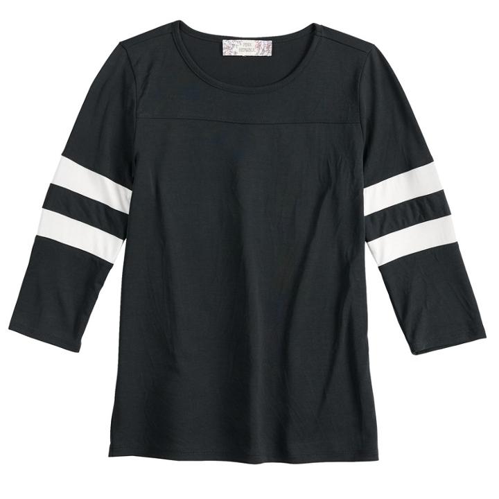 Girls' 7-16 & Plus Size Pink Republic Striped-sleeve Varsity Tee, Size: Large, Black