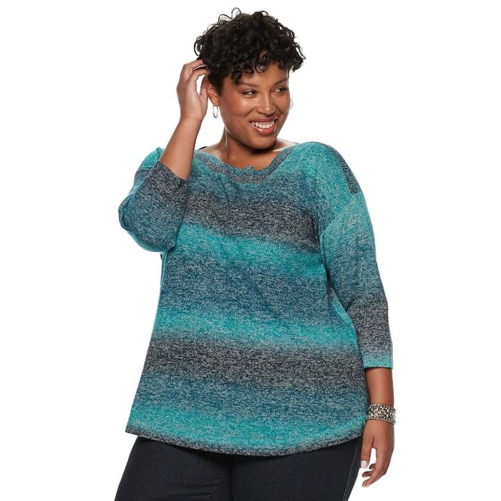 Plus Size Napa Valley Curved Hem Sweater, Women's, Size: 3xl, Turquoise/blue (turq/aqua)
