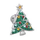 Silver Plated Crystal Christmas Tree Pin, Women's, Multicolor