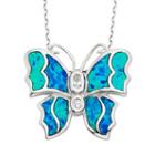 Lab-created Blue Opal & Cubic Zirconia Sterling Silver Butterfly Pendant Necklace, Women's, Size: 18
