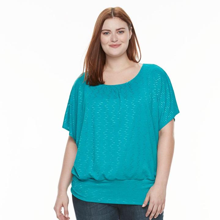 Plus Size Ab Studio Banded Bottom Top, Women's, Size: 2xl, Turquoise/blue (turq/aqua)