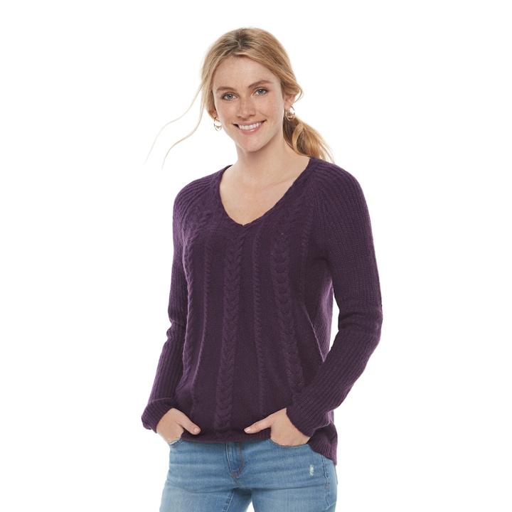 Women's Sonoma Goods For Life&trade; Cable Knit V-neck Sweater, Size: Small, Purple