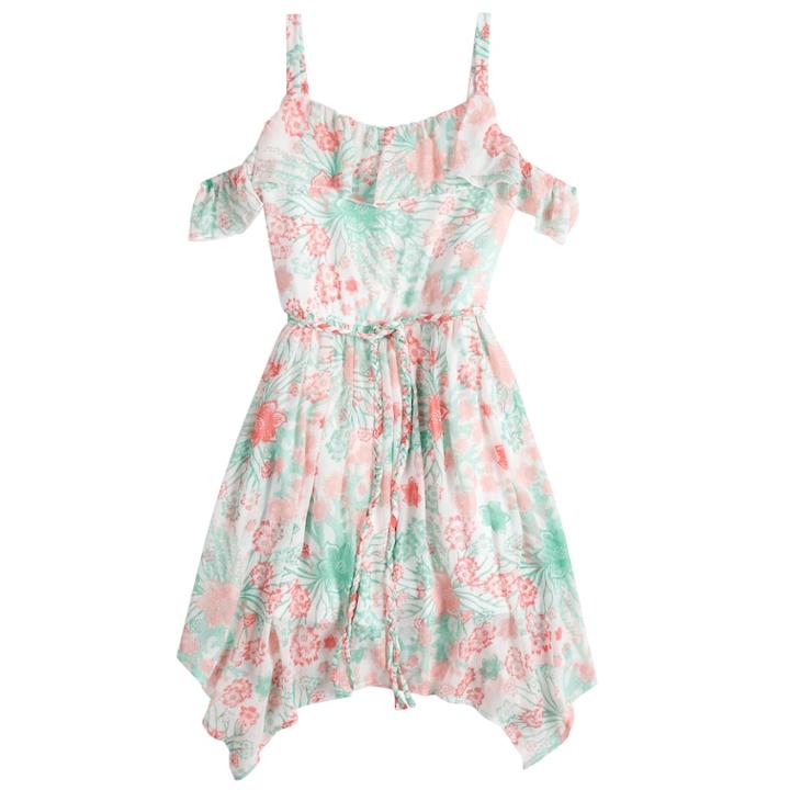 Disney Princess Girls 7-16 Cold Shoulder Sharkbite Ruffled Dress, Size: Medium, Multi