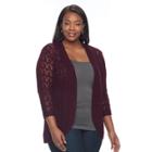 Plus Size Napa Valley Crochet Open-front Cardigan, Women's, Size: 1xl, Dark Red
