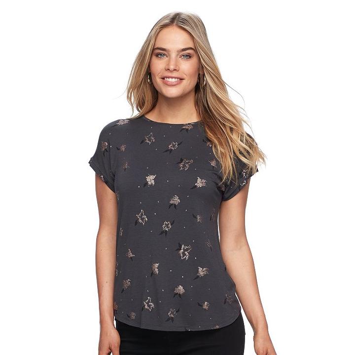 Women's Apt. 9&reg; Embellished Crewneck Tee, Size: Xxl, Grey