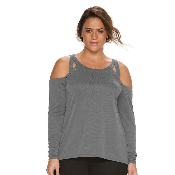 Plus Size Rock & Republic&reg; Grommet Cold-shoulder Top, Women's, Size: 0x, Med Grey