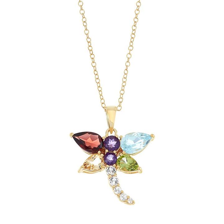 18k Gold Over Silver Gemstone Dragonfly Pendant Necklace, Women's, Size: 18, Multicolor