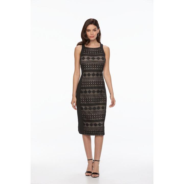 Petite Suite 7 Geometric Mesh Sheath Dress, Women's, Size: 8 Petite, Black
