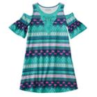 Girls Plus Size Mudd&reg; Patterned Cold Shoulder Dress, Size: 12 1/2, Turquoise/blue (turq/aqua)