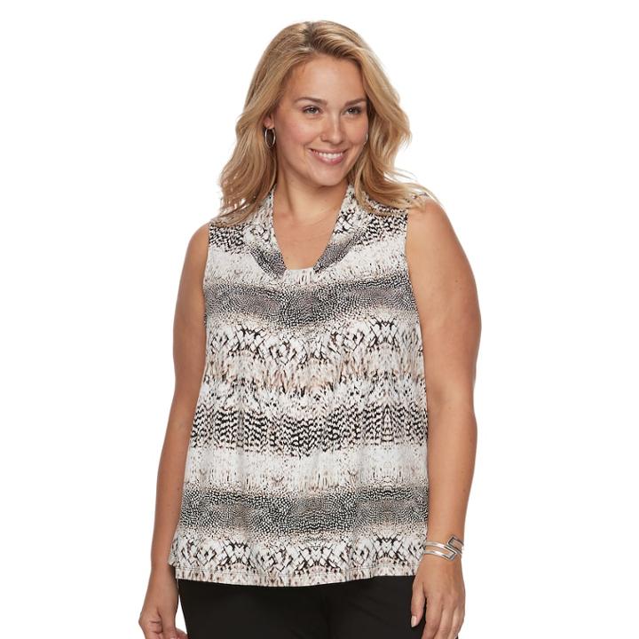 Plus Size Dana Buchman Printed Knot-front Top, Women's, Size: 2xl, Black