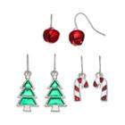 Jingle Bell, Candy Cane & Tree Drop Earring Set, Women's, Multicolor