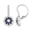 Sterling Silver Lab-created Blue & White Sapphire Flower Drop Earrings, Women's