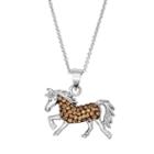 Silver Luxuries Crystal Horse Pendant Necklace, Women's, Brown